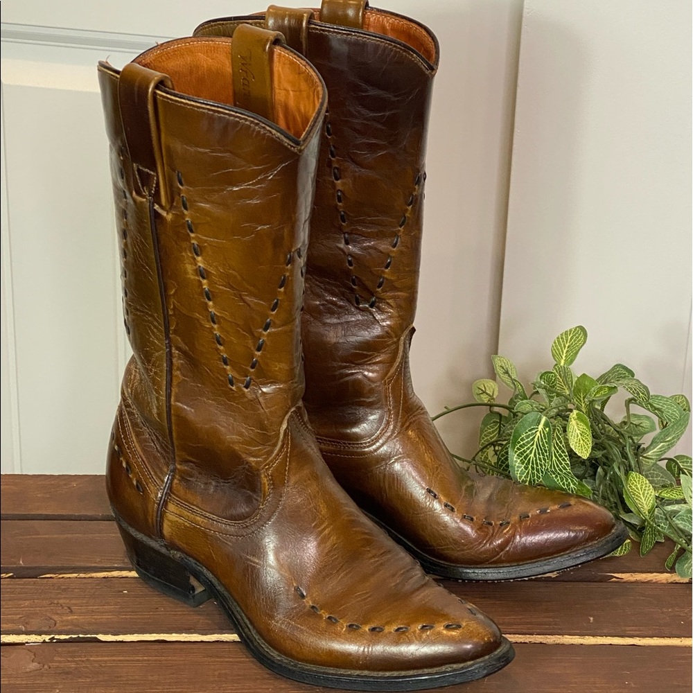 Unique Vintage Brown Threaded Wrangler Boot - Picture 3 of 13